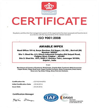 Exothermic Welding Certificate | Amiable - AURAWELD®